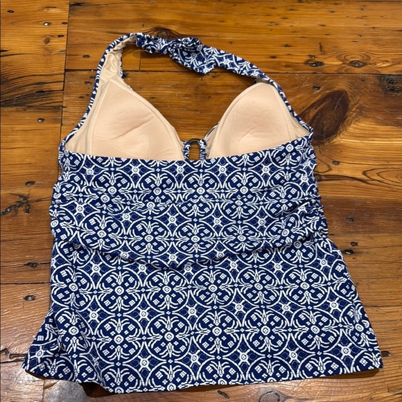 Lands End Tankini Blue Patterned Halter Swim Top Size 10 - Picture 6 of 6